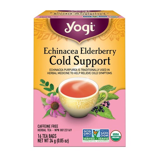 Yogi Caffeine-Free Herbal Tea Cold Support Echinacea Elderberry 16 Tea Bags