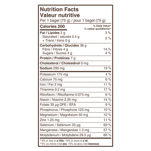Dempster’s Bagels 100% Whole Wheat 6 Pack 450 g