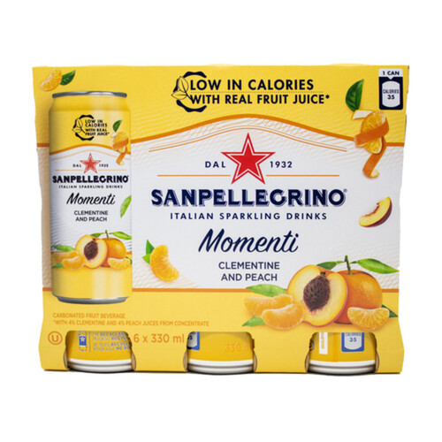 San Pellegrino Flavoured Water Clementine & Peach 6 x 330 ml (cans)