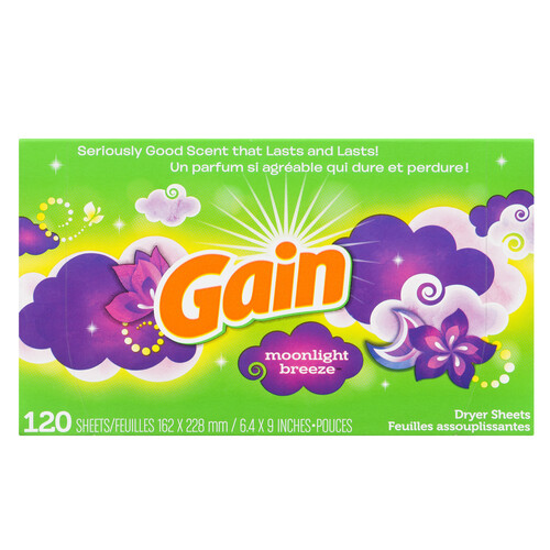 Gain Fabric Softener Sheets Enhancer Moonlight Breeze 120 EA