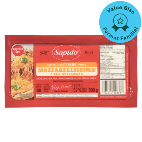 Saputo Lactose-Free Pizza Mozzarella Cheese Value Size  500 g