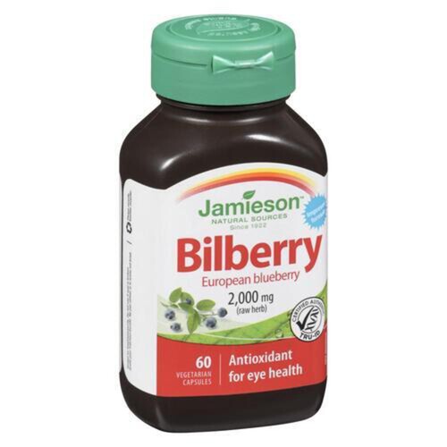 Jamieson 2000 mg Bilberry European Blueberry Vegetarian Capsules 60 Count
