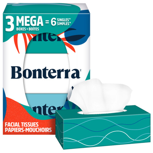 Bonterra Facial Tissue 3-Ply 3 Mega Boxes x 150 Sheets 