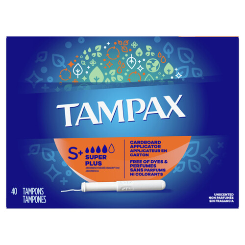 Tampax Cardboard Applicator Tampons Super Plus Unscented 40 Count