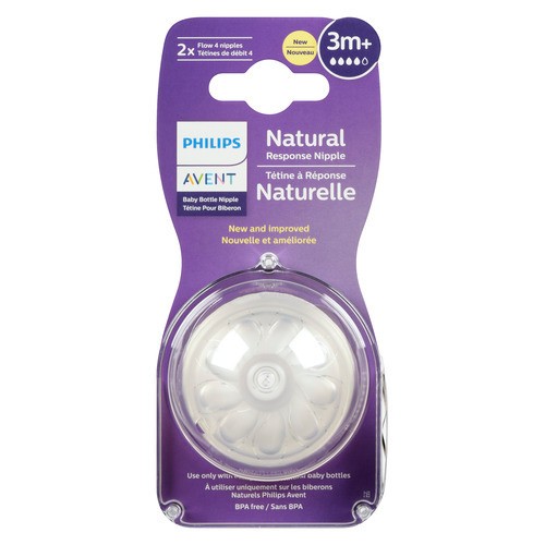 Philips Avent Baby Bottle Nipple Natural Response 3m+ 2x Flow 4 Nipples