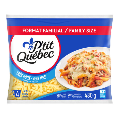 P'tit Quebec Shredded Cheese Cheddar Mozzarella Very Mild 480 g