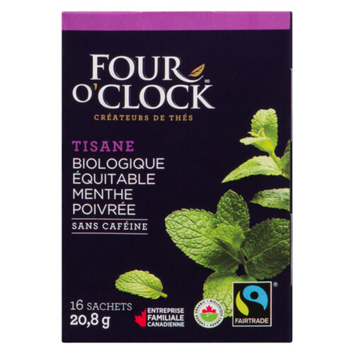Four O'Clock Organic Caffeine Free Herbal Tea Mint 16 Tea Bags