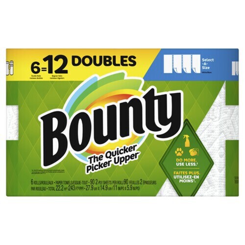 Bounty Paper Towel Select A Size 2-Ply 6 Double Rolls x 90 Sheets