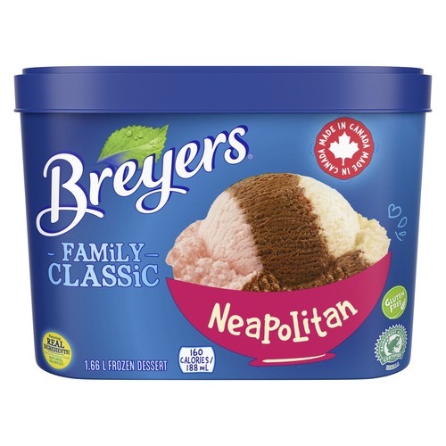 Breyers Family Classic Frozen Dessert With Cocoa, Vanilla & Strawberries Neapolitan 1.66 L