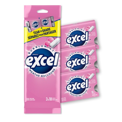 Excel Sugar-Free Chewing Gum Bubblemint 3 x 18 Pieces