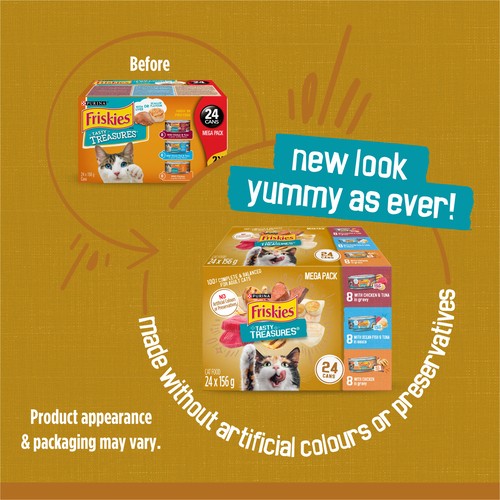 Friskies Tasty Treasures Wet Cat Food Mega Pack Chicken Tuna Ocean Fish Cheese 3.74 kg