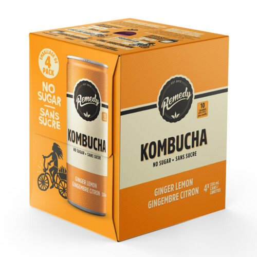 Remedy Organic Kombucha Ginger Lemon 4 x 330 ml (cans)