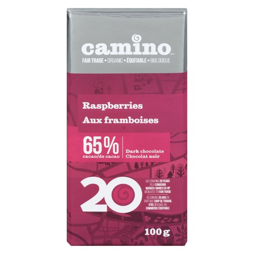 Camino Organic Dark Chocolate Bar Raspberries 100 g
