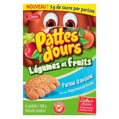 Dare Bear Paws Cookies Veggies & Fruit Oatmeal 6 Packs 168 g