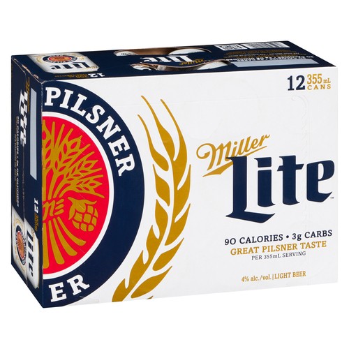 Miller Lite Beer 4% Alcohol 12 x 355 ml (cans)