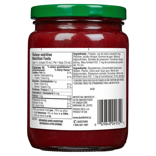 Double Fruit Reduced Sugar Jam Strawberry 375 ml