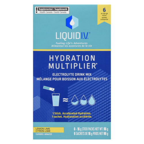 Liquid I.V. Electrolyte Drink Mix Hydration Multiplier Lemon Lime 6 x 16 g