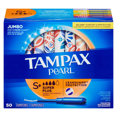 Tampax Pearl Tampons Super Plus Unscented 50 Count