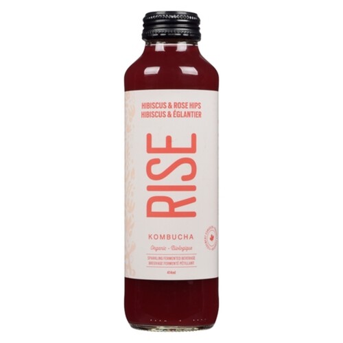 Rise Kombucha Organic Tea Hibiscus & Rose Hips 414 ml (bottle)