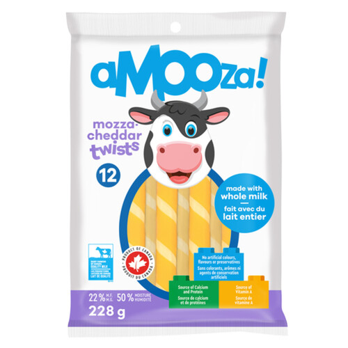 Amooza Cheese Snack Mozzarella Cheddar Twists 12 Pack 228 g