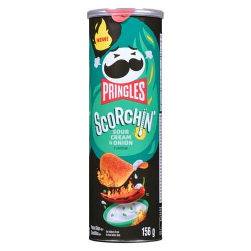 Pringles Canned Potato Chips Scorchin Sour Cream & Onion 156 g