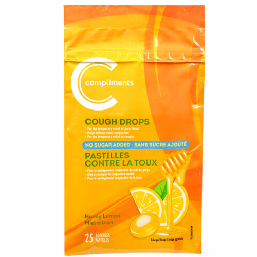 Compliments Cough Drops Honey Lemon 25 Lozenges