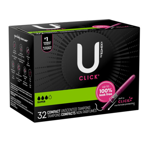 U by Kotex Click Compact Tampons Super Absorbency Unscented 32 Count 