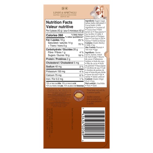 Lindt Lindor Milk Chocolate Bar Tiramisu 100 g