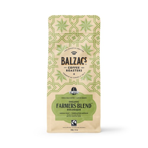 Balzac's Fairtrade Organic Whole Bean Coffee Farmers Blend 340 g