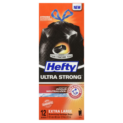 Hefty Ultra Strong Drawstring Garbege Bags Black Extra Large 121 L 12 Bags