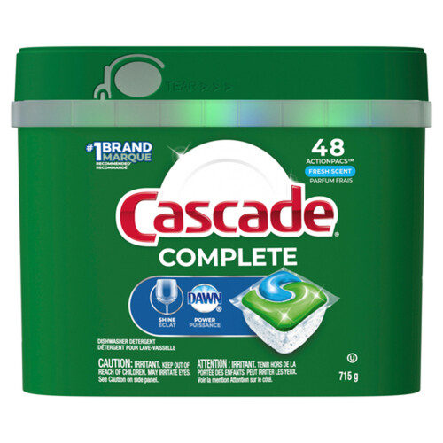 Cascade Complete Dishwasher Detergent Fresh Scent 48 Action Pacs 