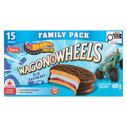 Dare Wagon Wheels Marshmallow Cookies Hot Wheels Monster Trucks Blue Raspberry Flavour Family Pack  600 g