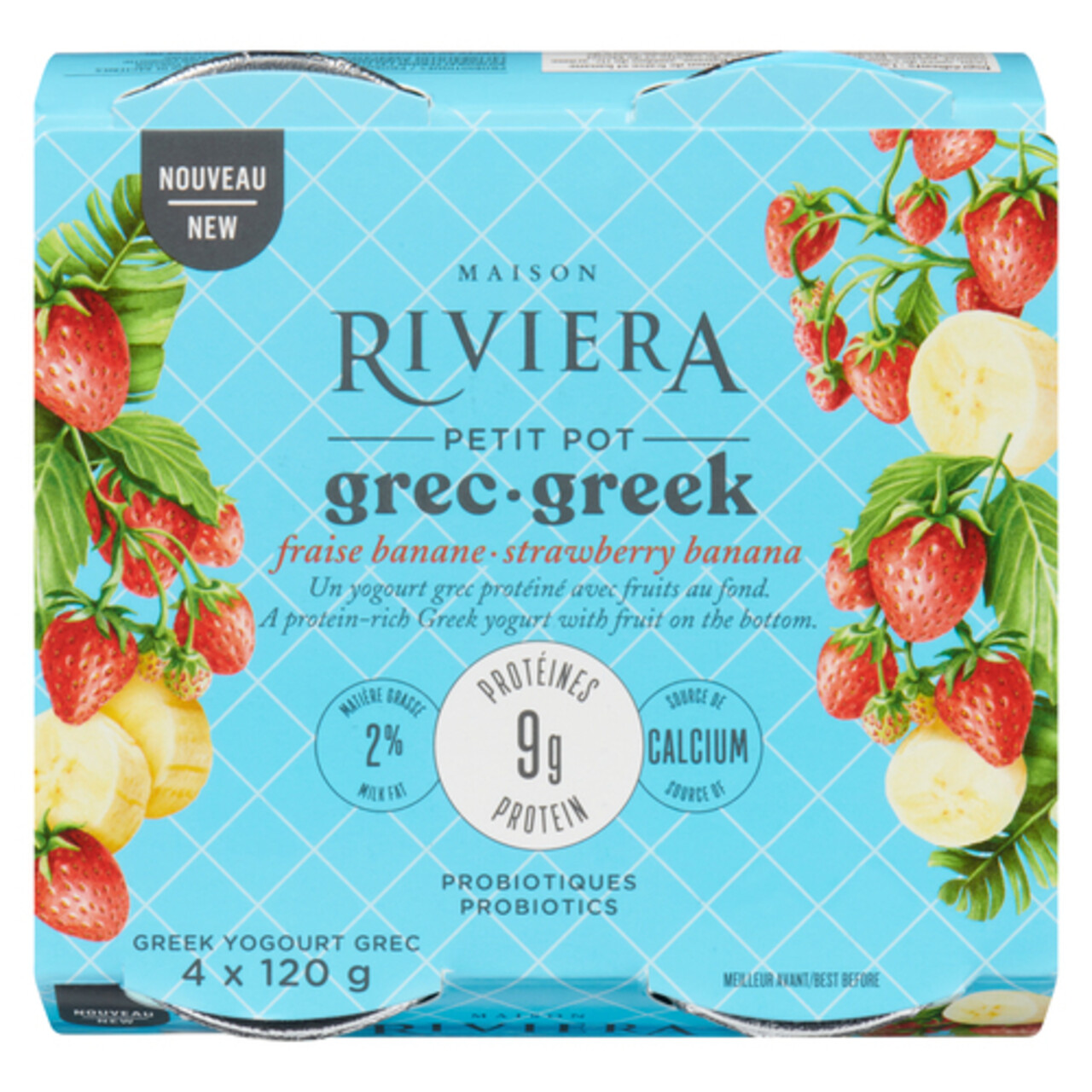 Riviera 2 Greek Yogurt Strawberry Banana Petit Pot 4 X 120 G Voilà