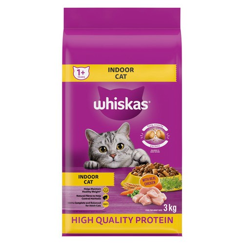 Whiskas Dry Cat Food Indoor Cats With Real Chicken 3 kg