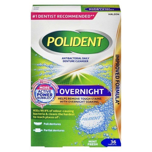 Polident Antibacterial Daily Denture Cleanser Overnight Mint Fresh Tablets 36 Count
