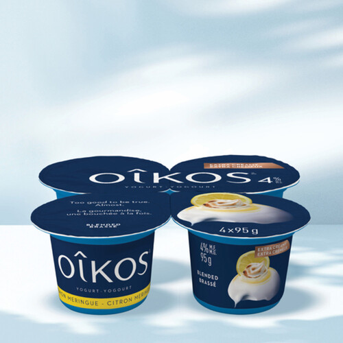 Oikos Greek Yogurt 4% Extra Creamy Lemon Meringue Flavour 4 x 95 g