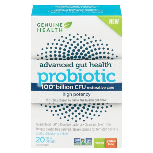 Genuine Health Advanced Gut Health 100 Billion Probiotic Capsules 20 Count