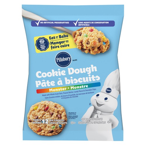 Pillsbury Ready To Bake Cookie Dough Monster Peanut Butter & Chocolate Chips 12 Count 454 g