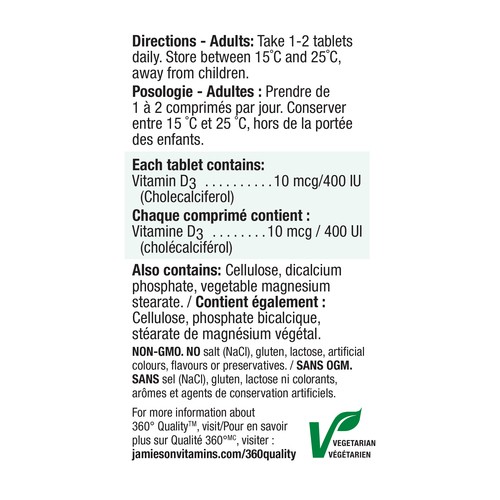Jamieson Vitamin D3 400 IU Tablets 90 Count