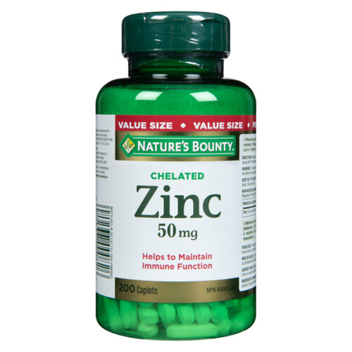 Nature's Bounty Chelated Zinc 50 mg Caplets 200 Count