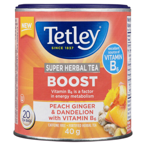 Tetley Super Herbal Tea Boost Peach Ginger & Dandelion 20 Tea Bags 