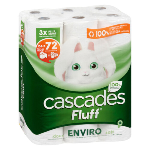 Cascades Toilet Paper Fluff Enviro 2 Ply 24 Triple Rolls x 353 Sheets 