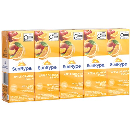 SunRype Juice Apple Orange Peach Boxes 5 x 200 ml
