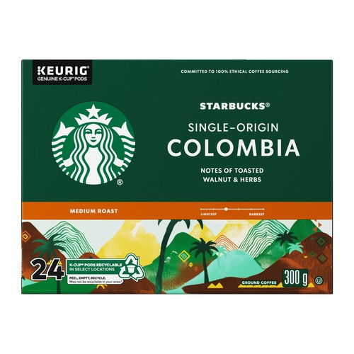 Starbucks Coffee Pods Colombia Medium Roast Walnut & Herbs 24 K-Cups 300 g