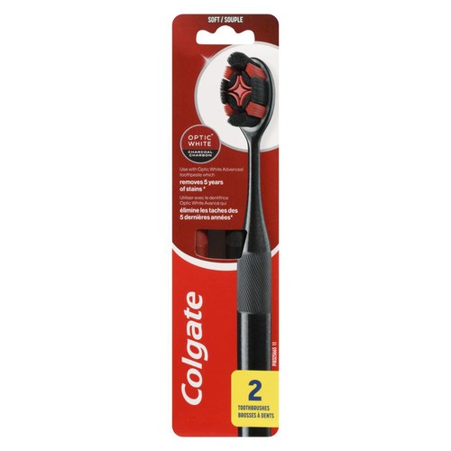 Colgate Optic White Soft Charcoal Toothbrushes 2 Pack