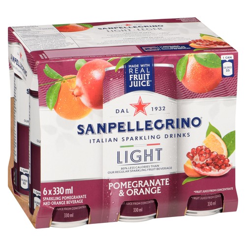San Pellegrino Sparkling Beverage Light Pomegranate & Orange 6 x 330 ml (cans)
