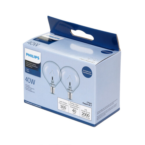 Philips Bulbs 40W Clear 2 EA