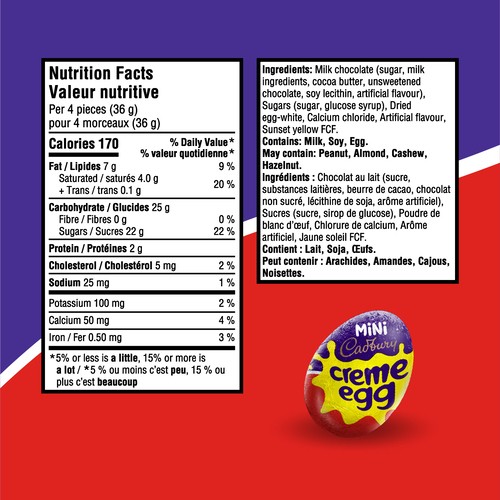 Cadbury Mini Creme Eggs Milk Chocolate Soft Fondant Centre Easter Chocolatey Individually Wrapped 154 g