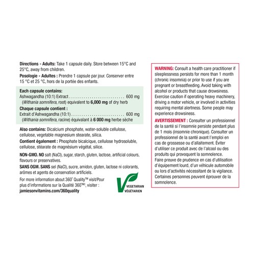 Jamieson Supplements Ashwagandha 6000 mg Capsules 60 Count