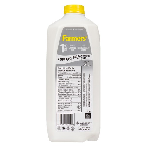 Farmers 1% Milk Partly Skimmed  2 L